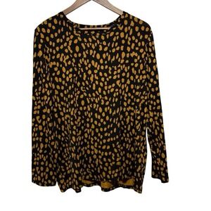 Chicos Tunic Womens XL 16 Black Brown Animal Print Stretch Knit Long Sleeve Top